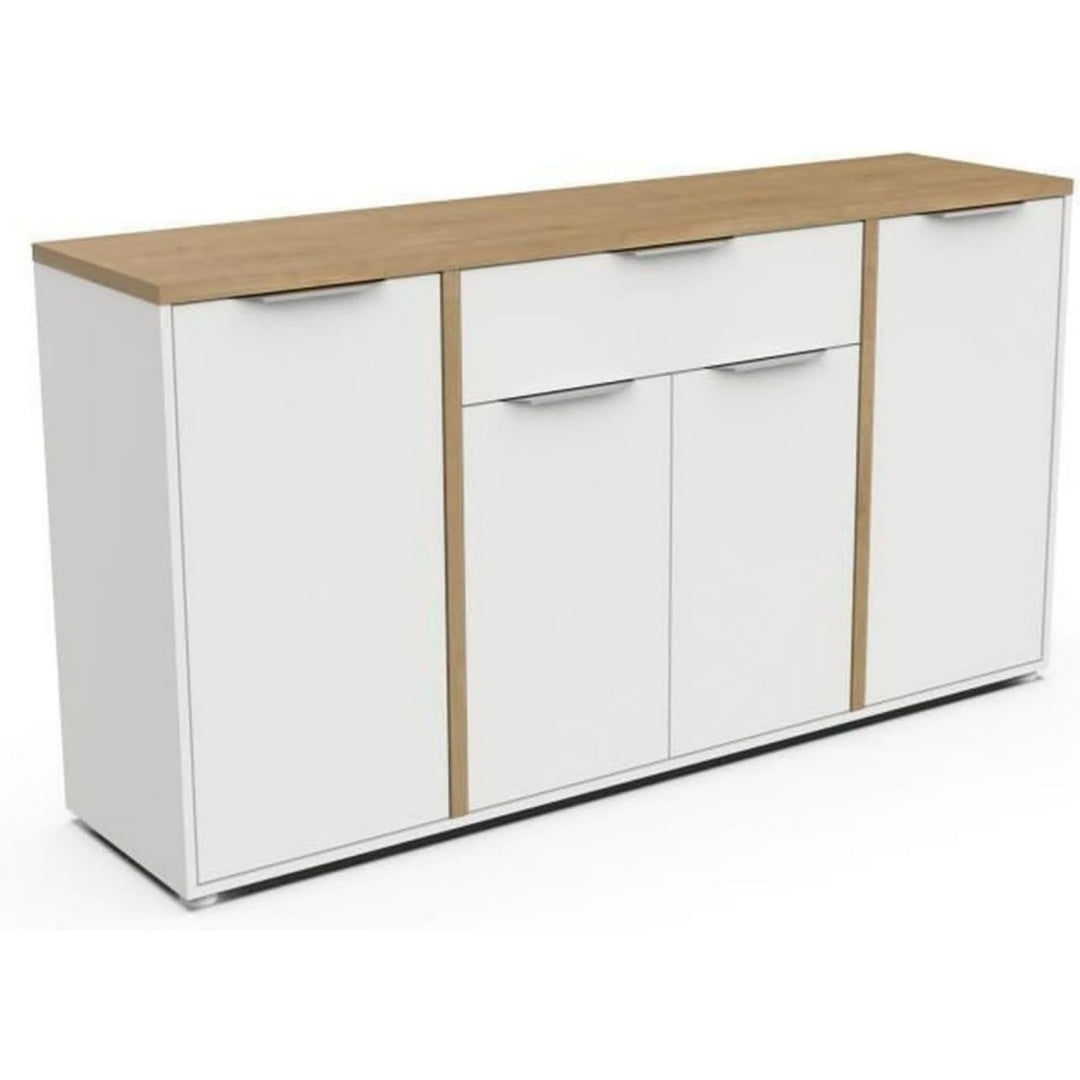 Das Sideboard nimmt mit 160.7 x 39.6 x 85.6 cm Gestalt an