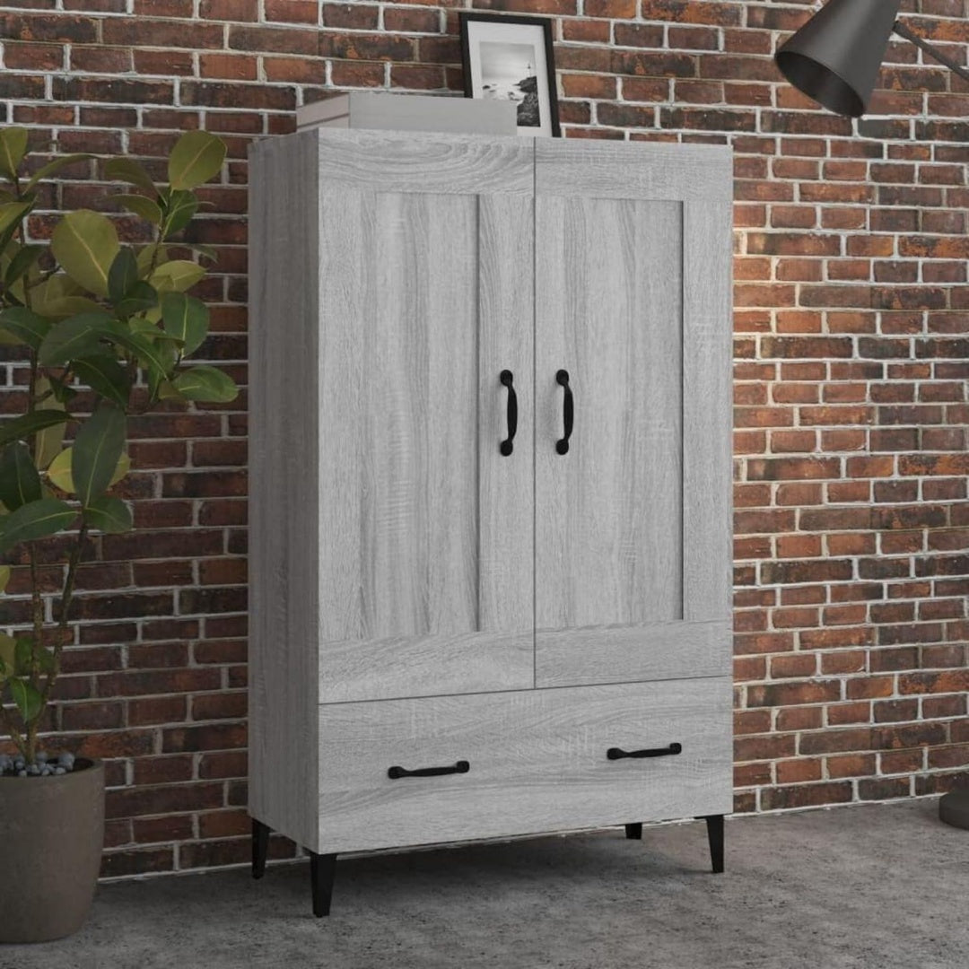 Hochschrank in Eichenbraun und Grau mit Schubladen