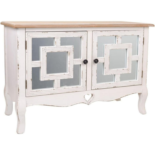 Das Sideboard zeigt geschlossenen Stauraum in Weiss