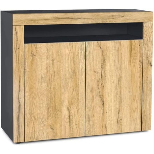 Sideboard verbindet matte Oberflaechen und offene Ablagen