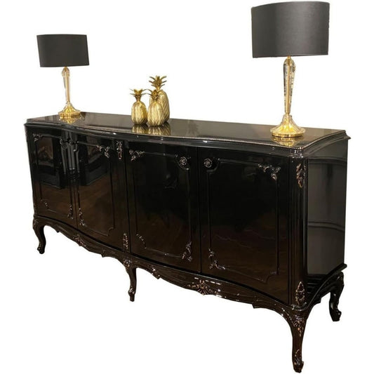 Sideboard aus Massivholz und Metall in Schwarz und Gold