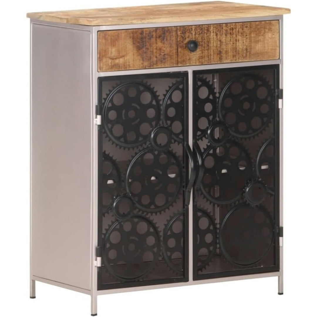 Geschlossener Stauraum praegt das Sideboard in Schwarz und Naturbraun
