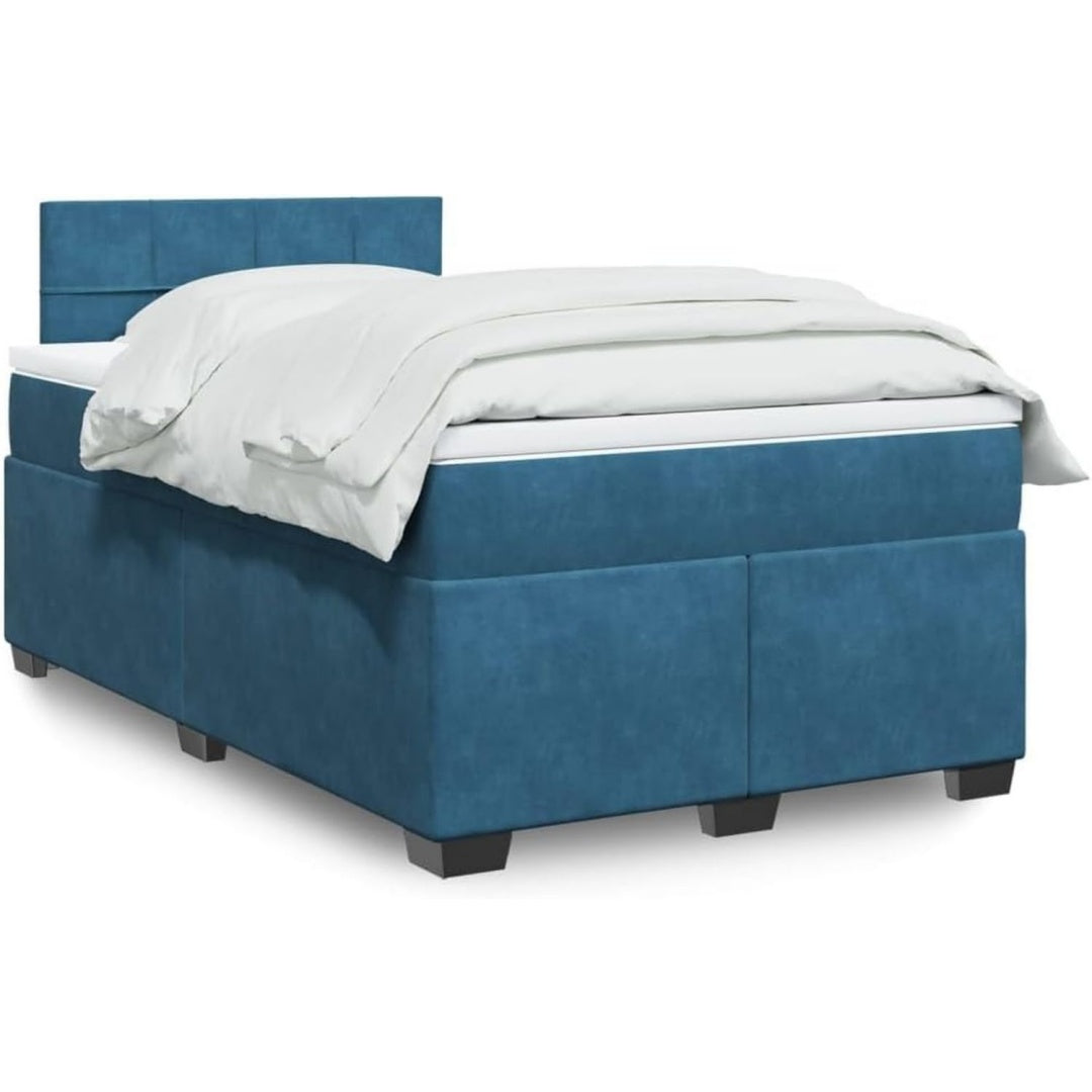 Boxspringbett aus Samt in Blau mit den Massen 120 x 200 cm
