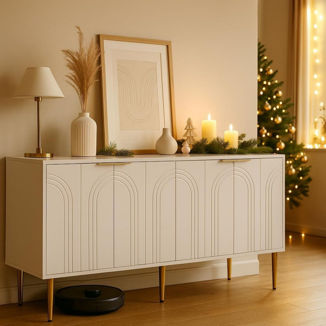 Sideboard mit einem Metallgestell und Hoehenverstellung