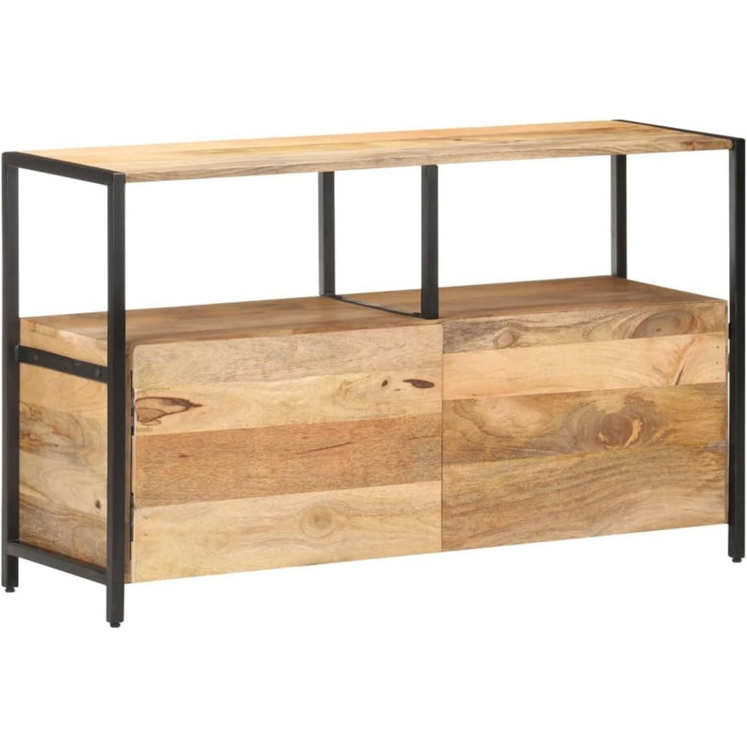Sideboard mit offenen Ablagen, einem Metallgestell und Holzoptik