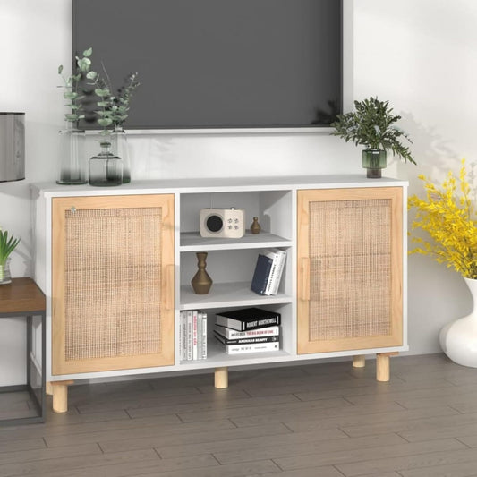 Sideboard mit geschlossenem Stauraum, Holzbeinen und Flechtoptik