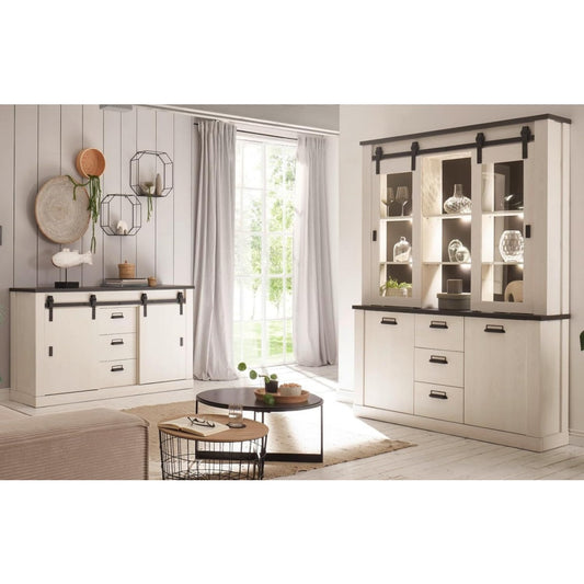 Sideboard aus Holzwerkstoff und Metall in Anthrazit und Weiss